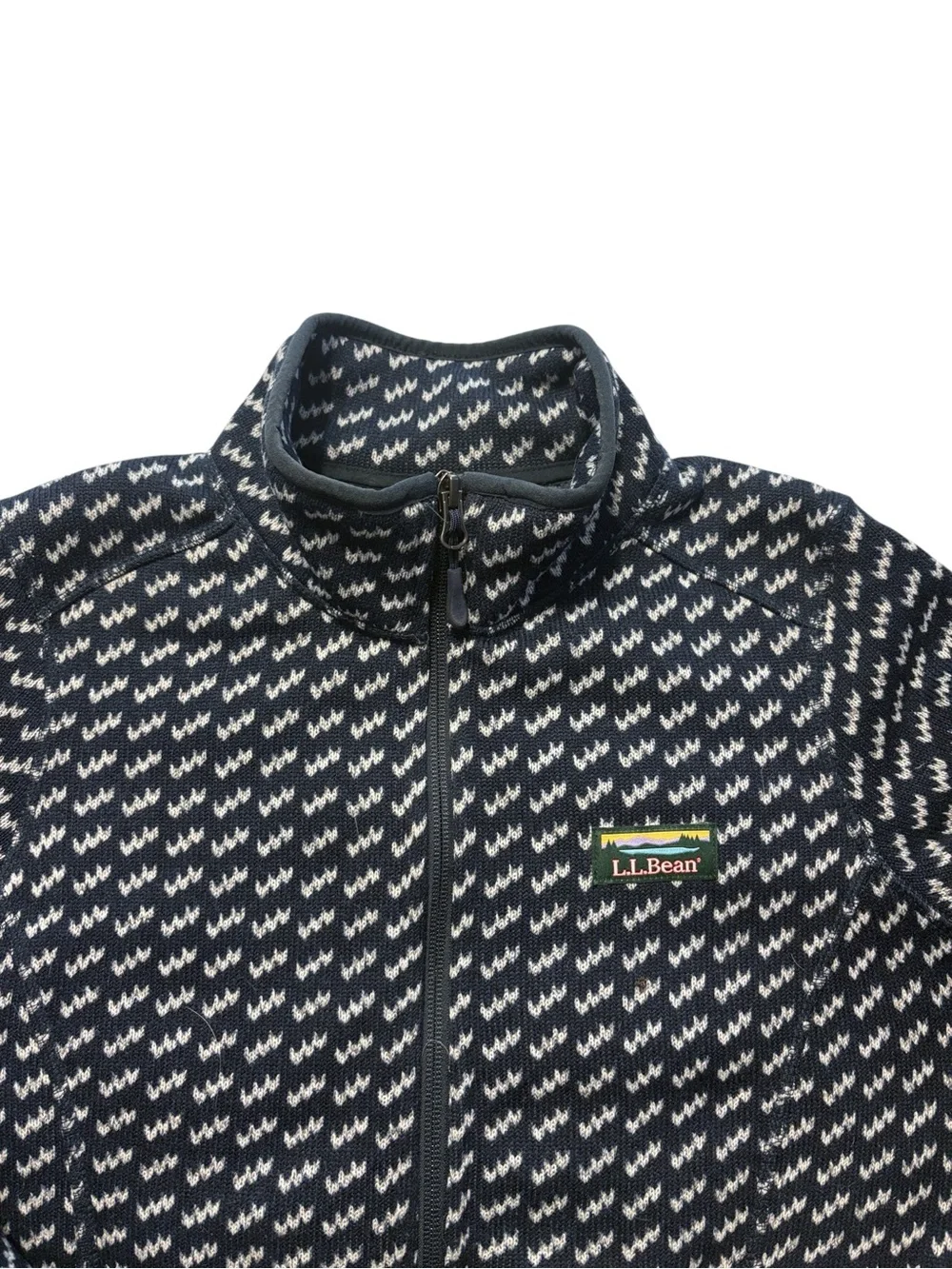 L.L. Bean Sweater Fleece Full-Zip Utility Jacket M Navy and White Patterned Gorp